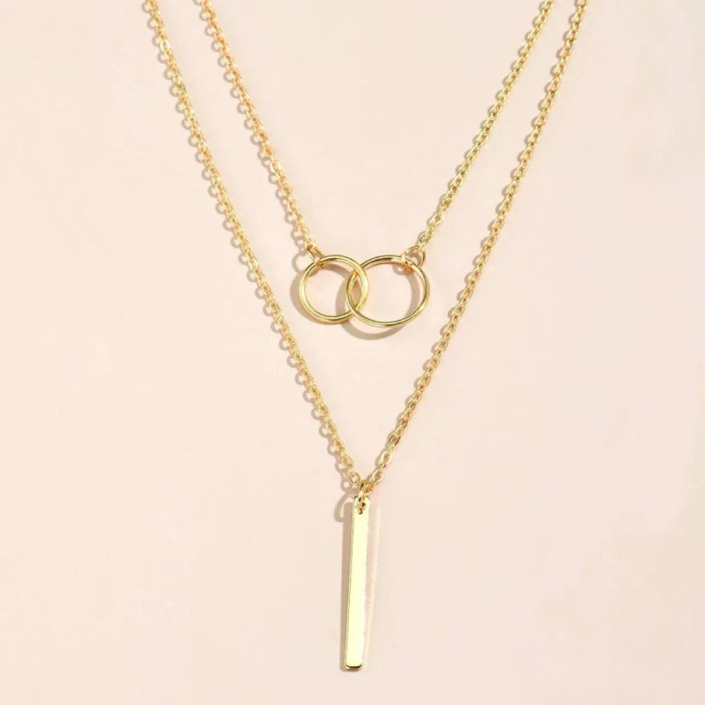 Retro gouden halsketting met dubbele cirkel hanger