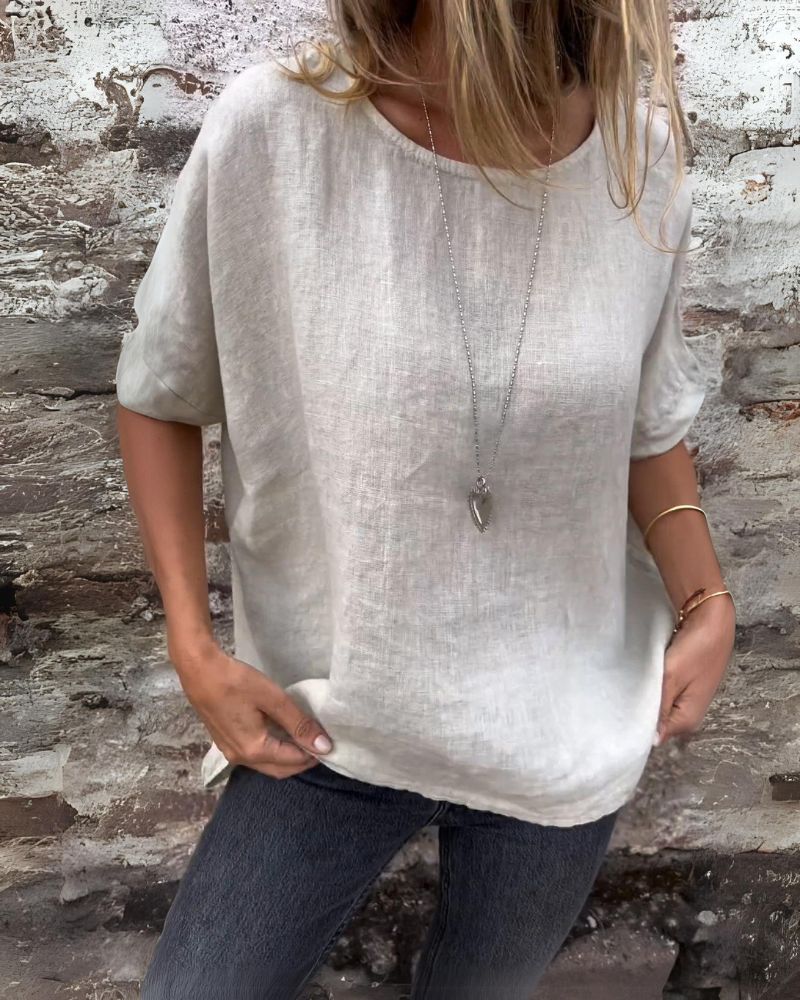 BAUA – T-shirt van katoen en linnen met ronde hals