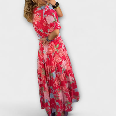 Catrisa – Bloemenprint jurk met V-hals en zakken