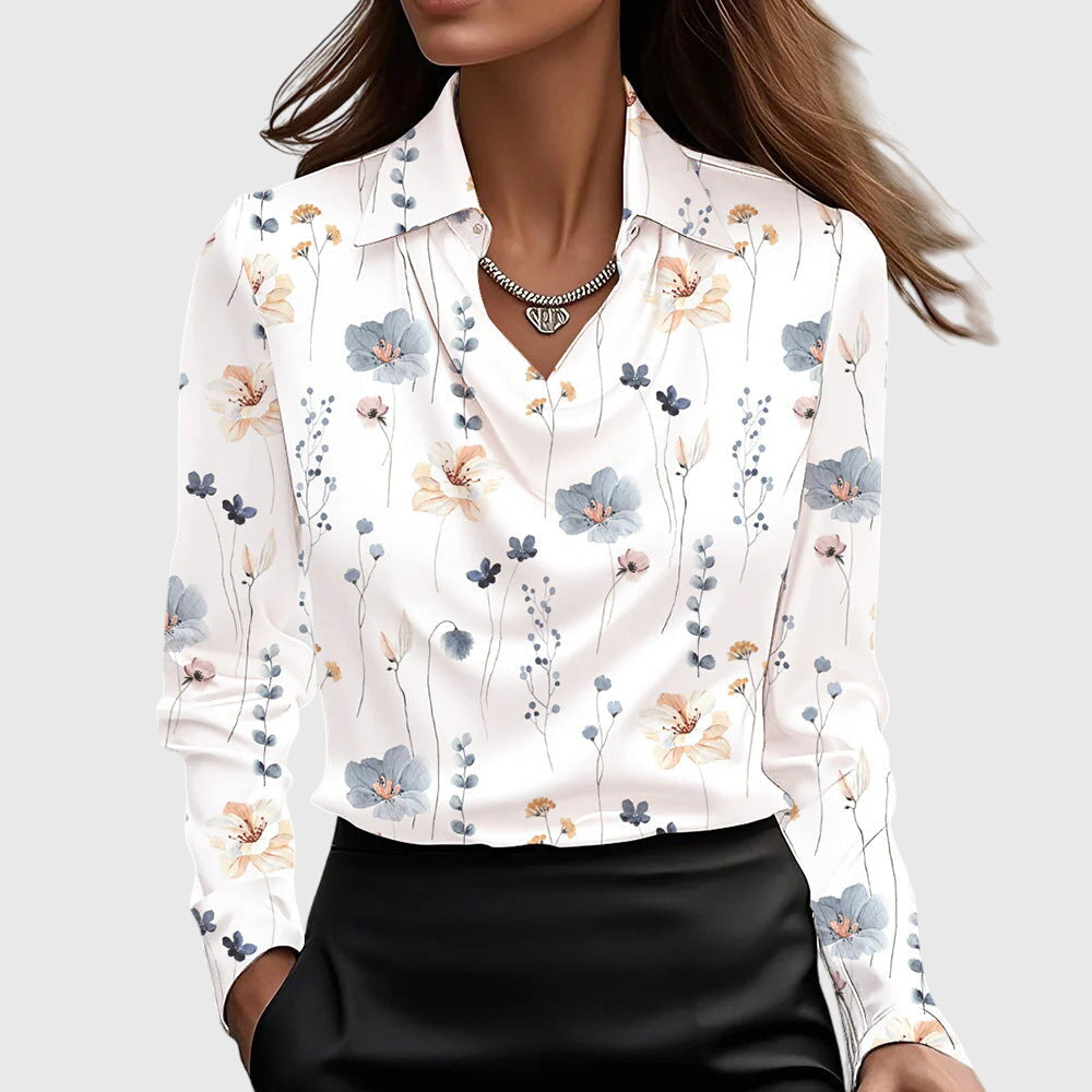 Sylvia – Blouse met luxueuze glans en plooikraag