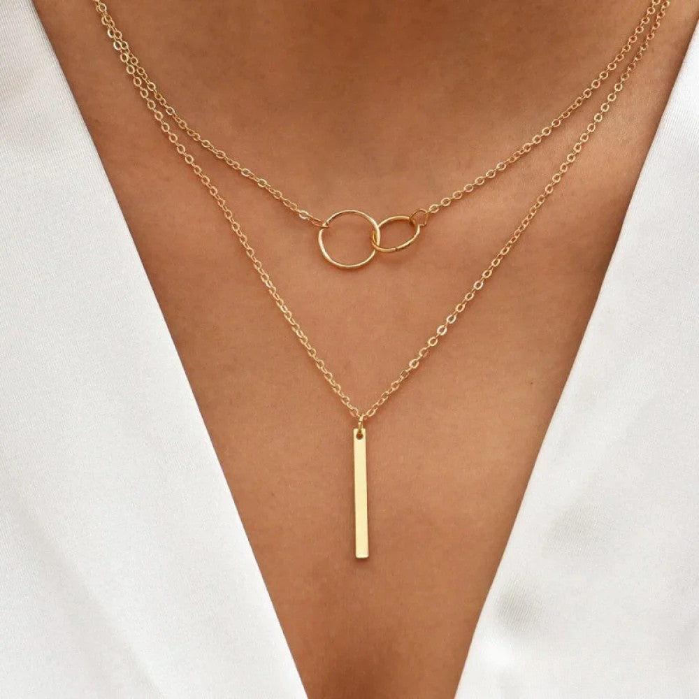 Retro gouden halsketting met dubbele cirkel hanger