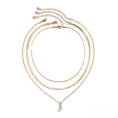 Gelaagde halsketting met gouden zirconia hanger
