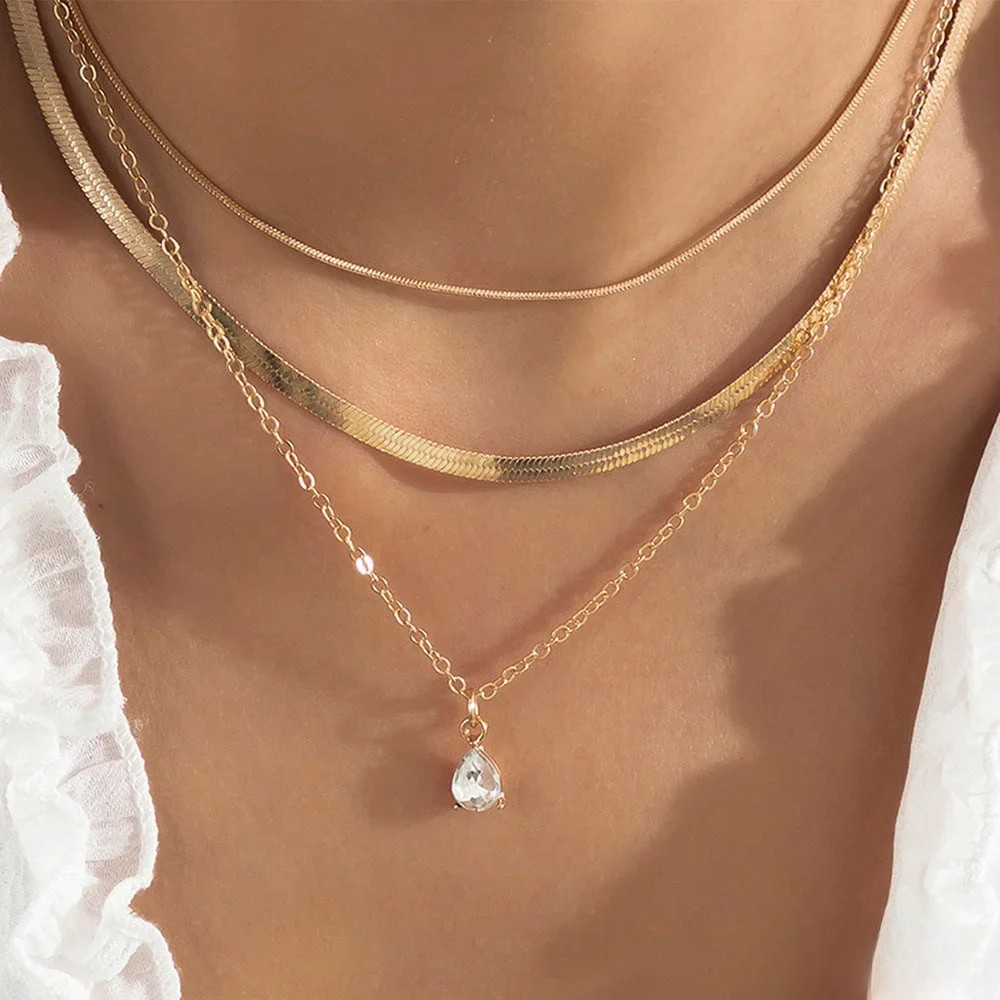 Gelaagde halsketting met gouden zirconia hanger