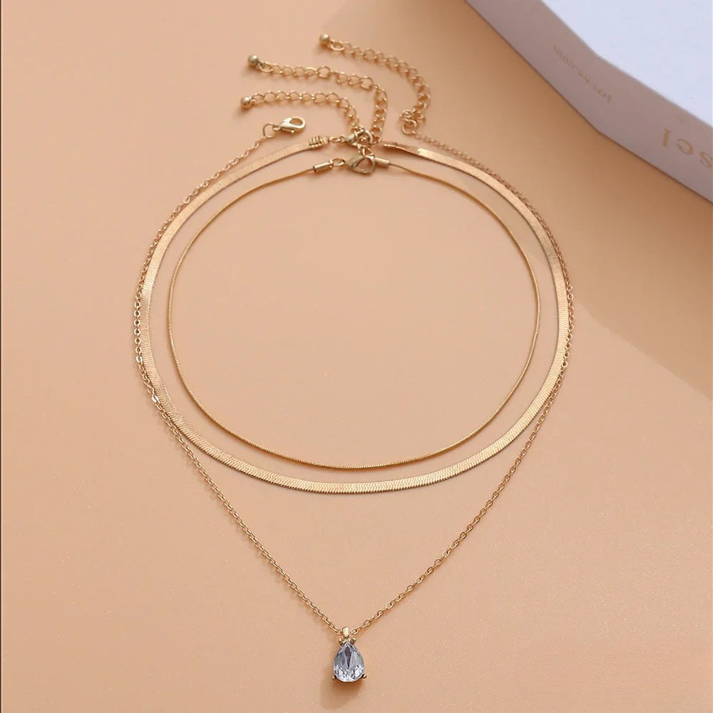 Gelaagde halsketting met gouden zirconia hanger