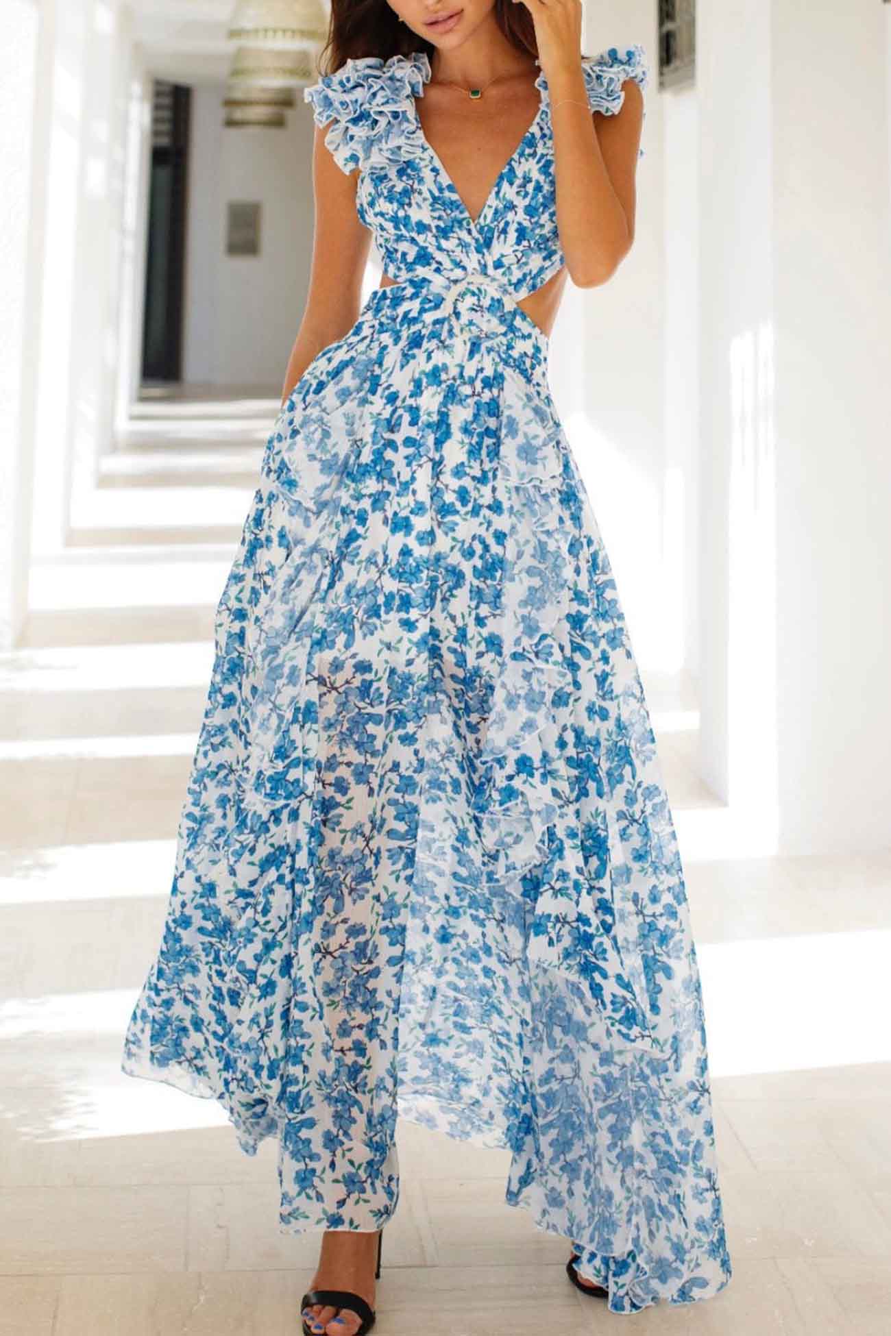Viola – Maxi-jurk met ruches en bloemenprint