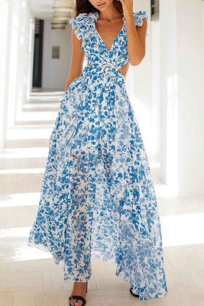 Viola – Maxi-jurk met ruches en bloemenprint