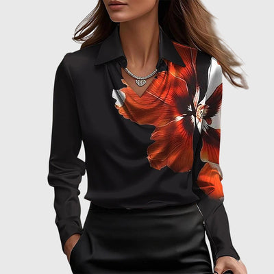 Sylvia – Blouse met luxueuze glans en plooikraag
